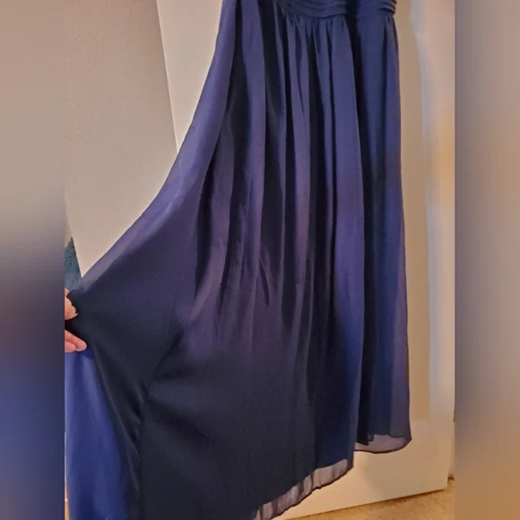 Tevolio One-Shoulder Navy Blue Chiffon David's Bridal Bridesmaid Party Dress 14 - Picture 5 of 10